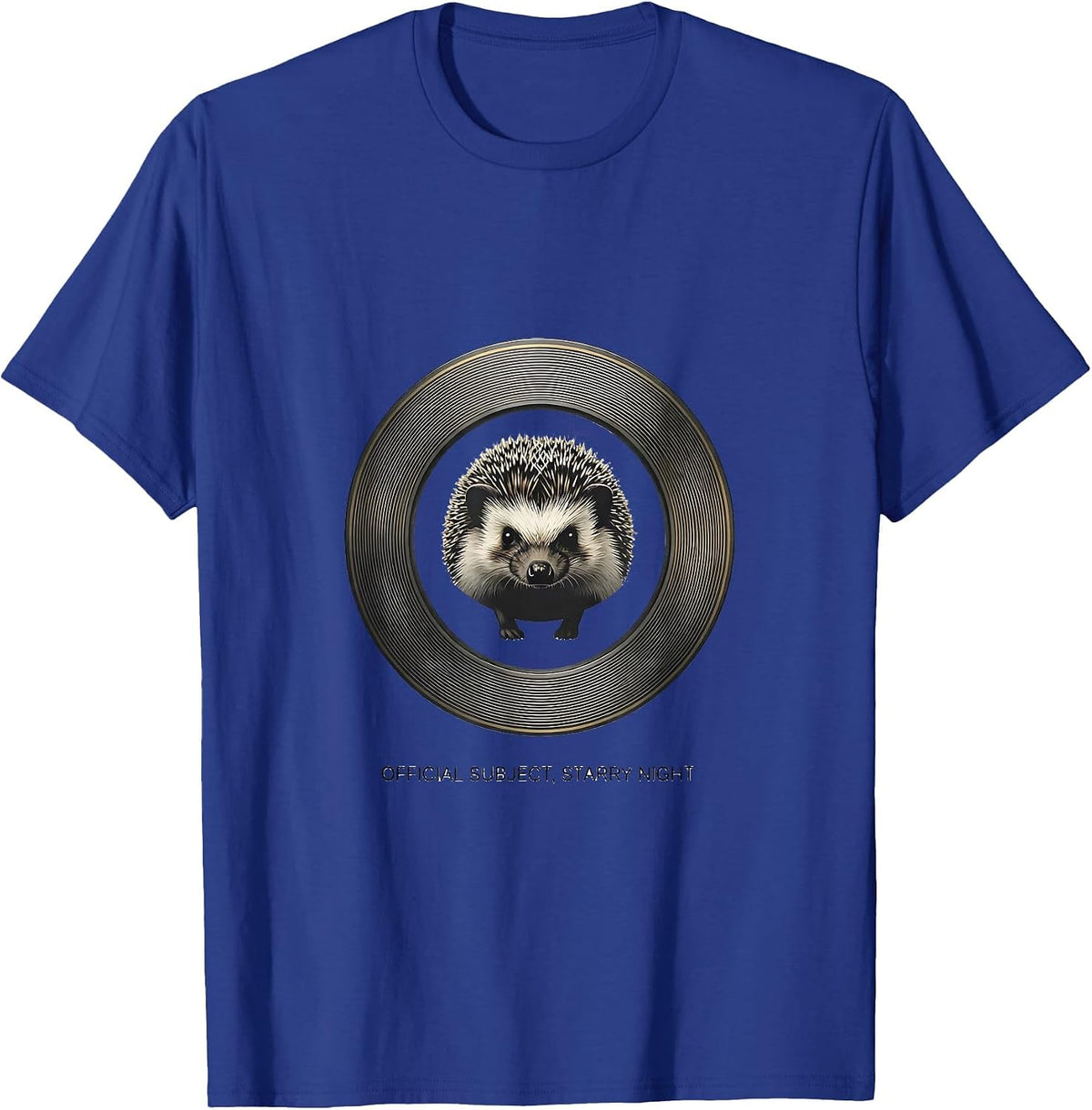 Men's Official Subject Starry Night Minimalist Hedgehog Van Gogh T-Shirt - Royal Blue