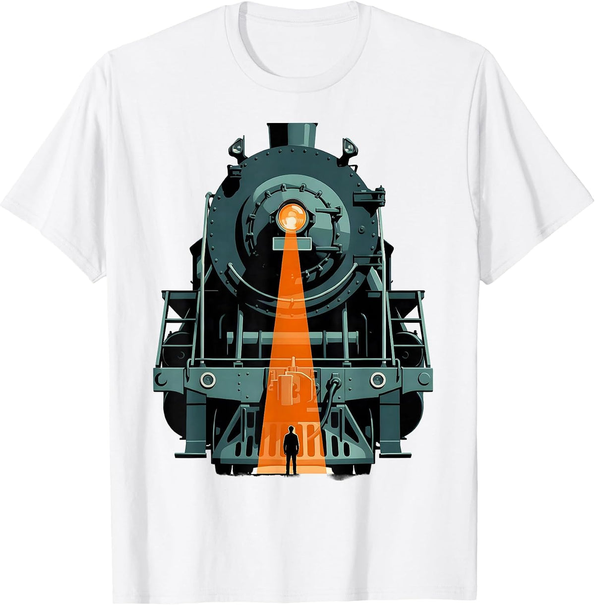 Men's Enormous Locomotive Front Train Enthusiast Deadpan Humor T-Shirt - White