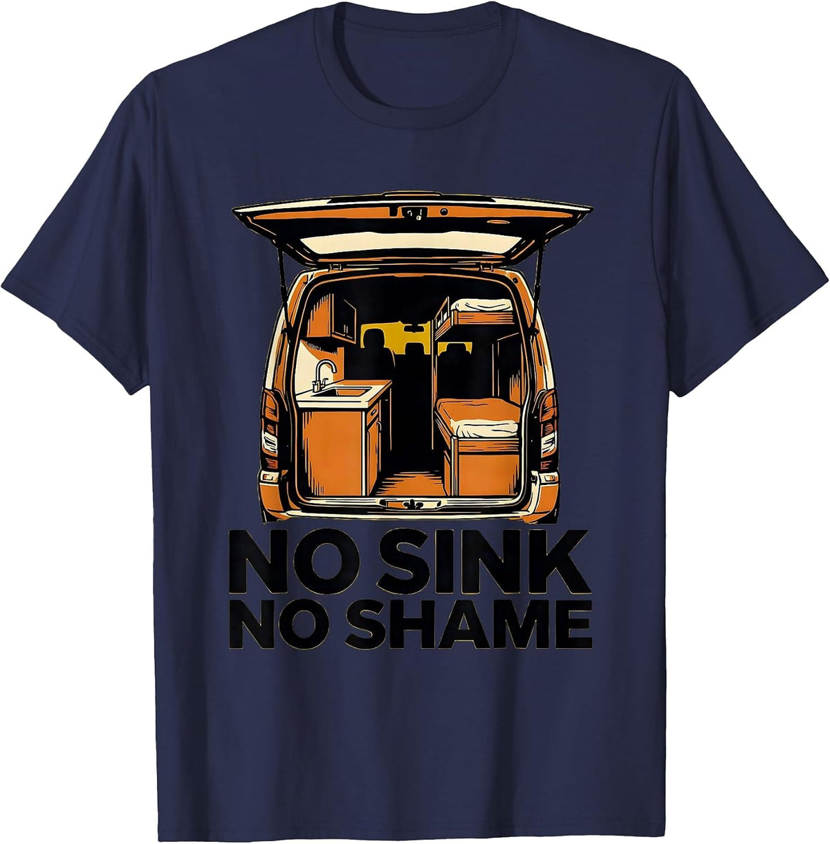 No Sink No Shame Funny Van Life Nomad Road Trip T-Shirt - Navy Blue