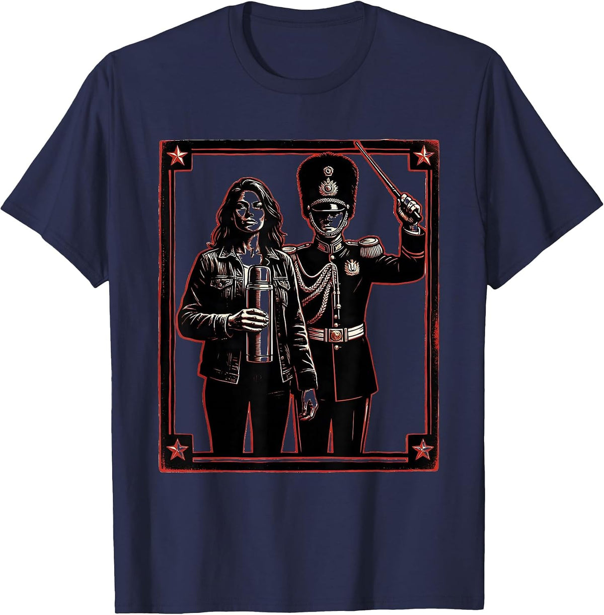 Men's Band Mom Coffee Thermos Drum Major Illustration T-Shirt - Navy Blue