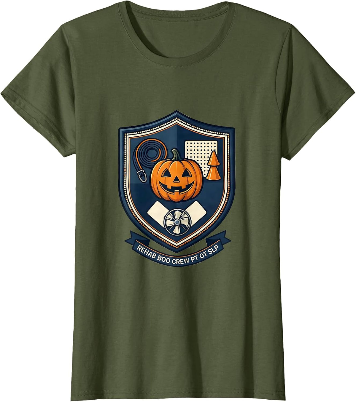Women's Rehab Boo Crew PT OT SLP Funny Halloween Rehab Therapist T-Shirt - Olive Green