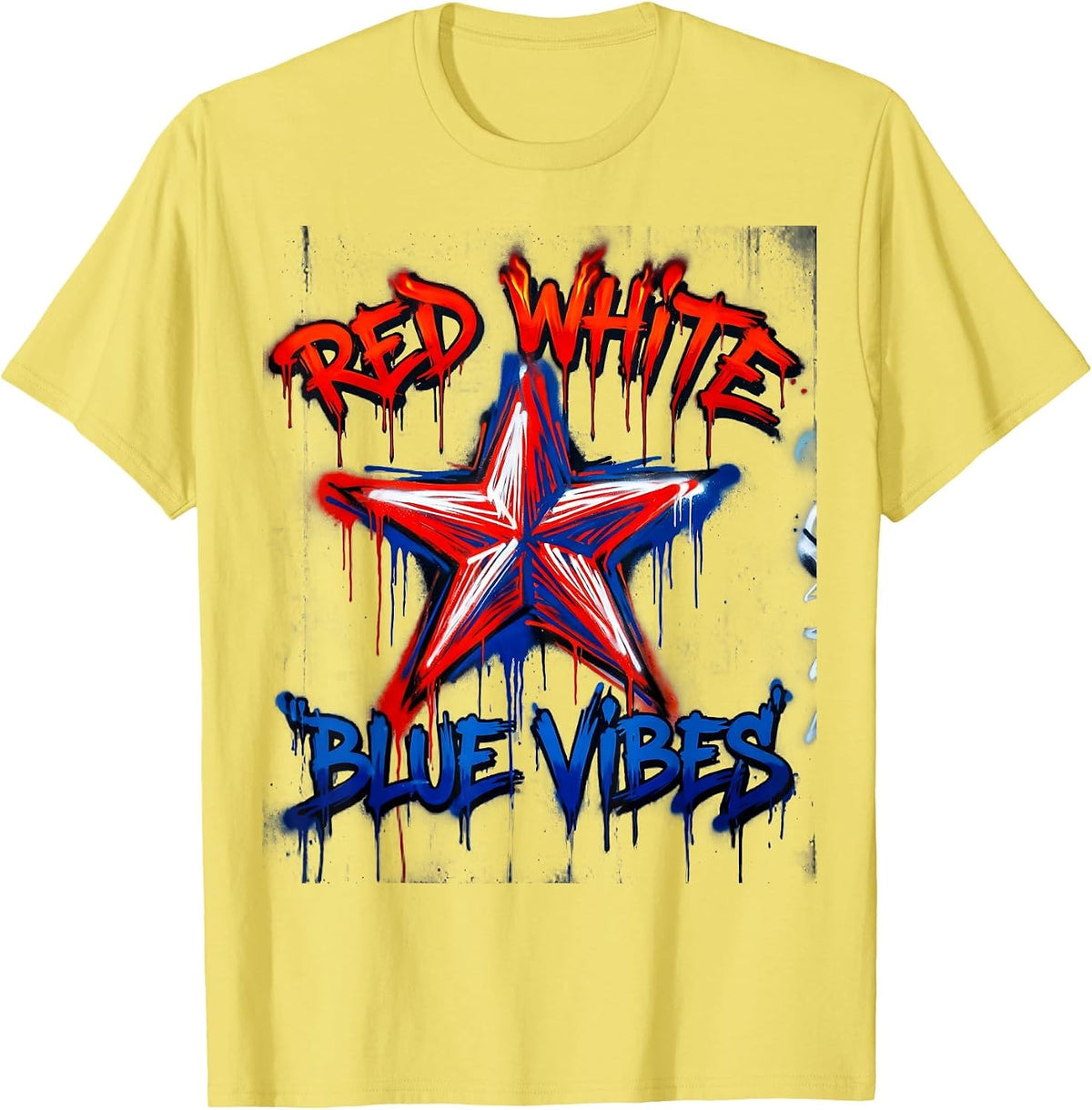 Men's Red White Blue Vibes Patriotic Design T-Shirt - Lemon Yellow