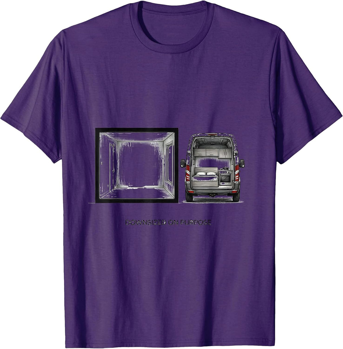 Downsized On Purpose Retro Van Life Nomads Van Dwellers Gift T-Shirt - Purple