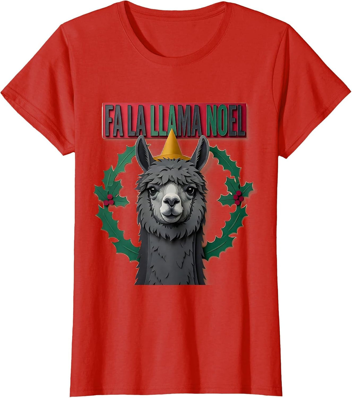 Women's Fa La Llama Noel Funny Llama Christmas Animal Lover Gift T-Shirt - Red