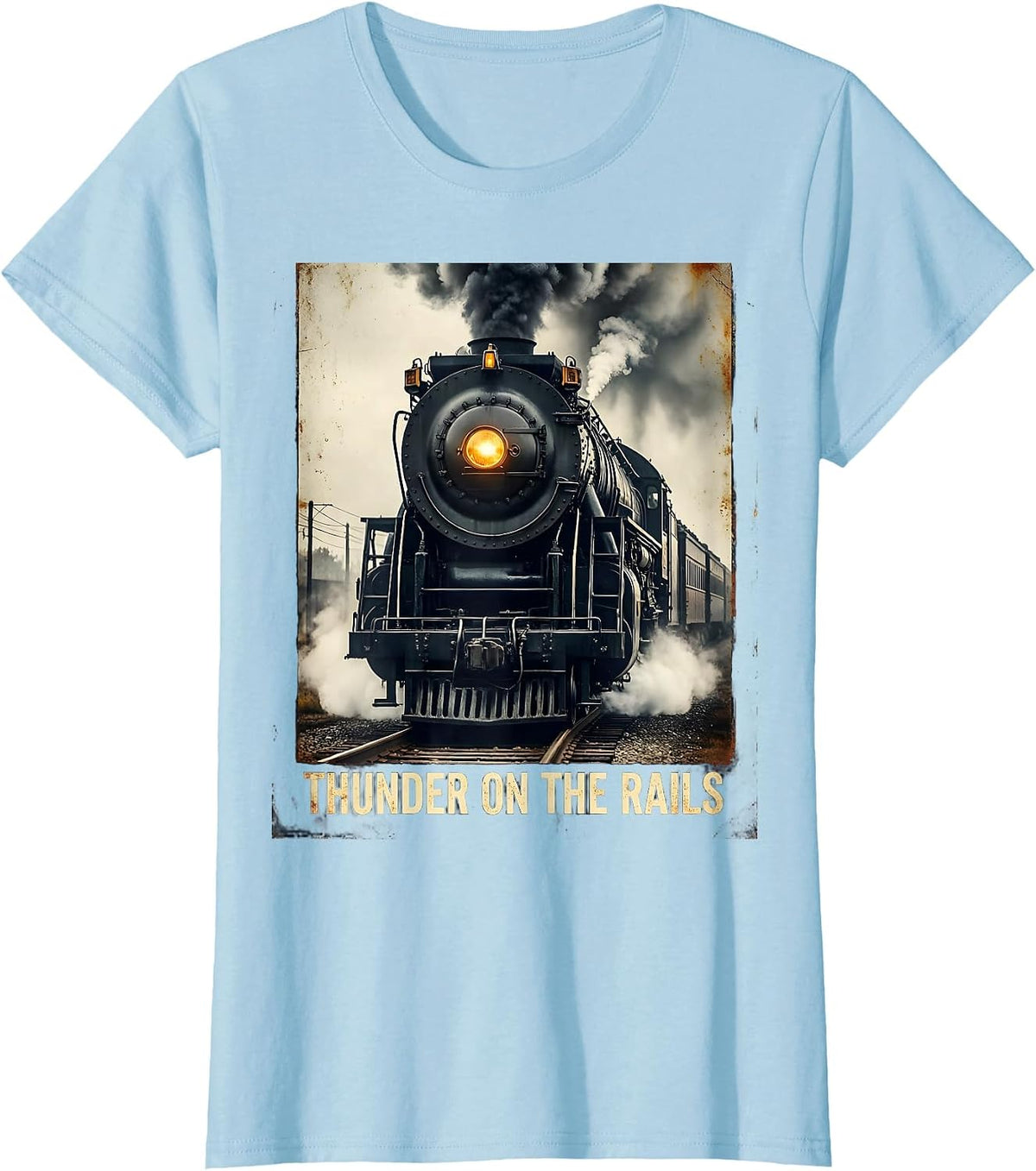Women's Thunder On The Rails Vintage Big Boy 4014 Steam Locomotive T-Shirt - Baby Blue
