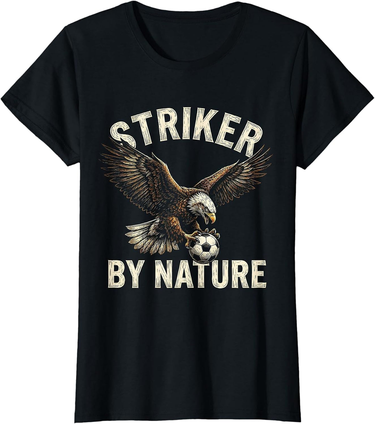 Striker By Nature Soccer Graphic Design T-Shirt - Black