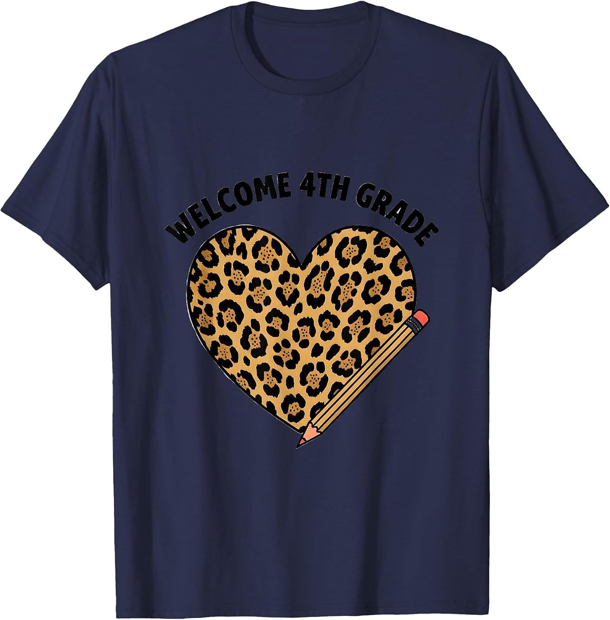 Men's Welcome 4th Grade Leopard Print Back To School Girls Teacher T-Shirt - Navy Blue