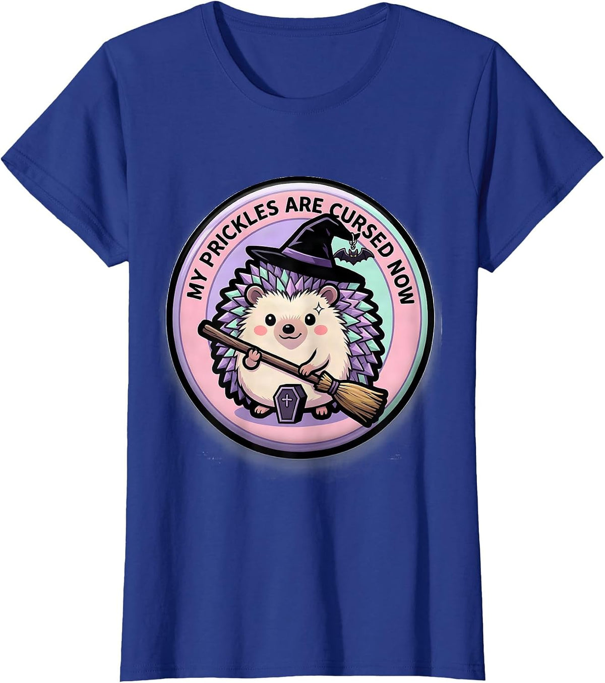 Women's My Prickles Are Cursed Now Pastel Goth Kawaii Hedgehog Witch T-Shirt - Royal Blue