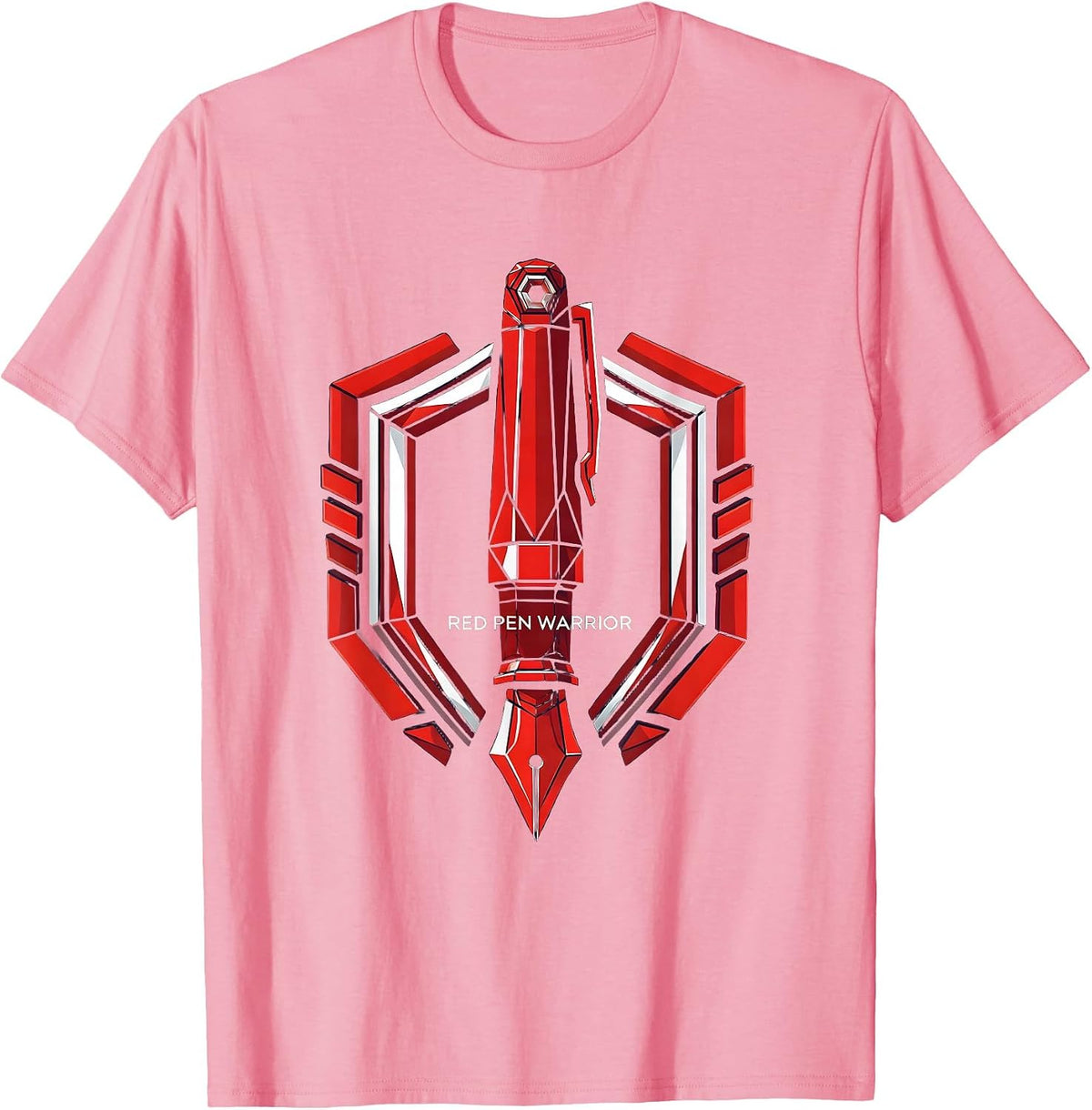 Men's Red Pen Warrior Teacher Graphic Design T-Shirt - Pink
