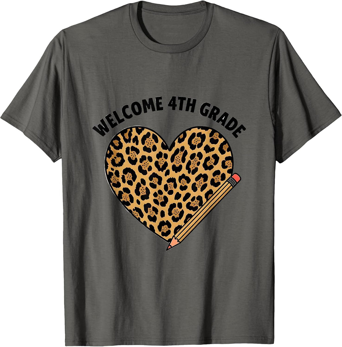 Men's Welcome 4th Grade Leopard Print Back To School Girls Teacher T-Shirt - Asphalt Grey