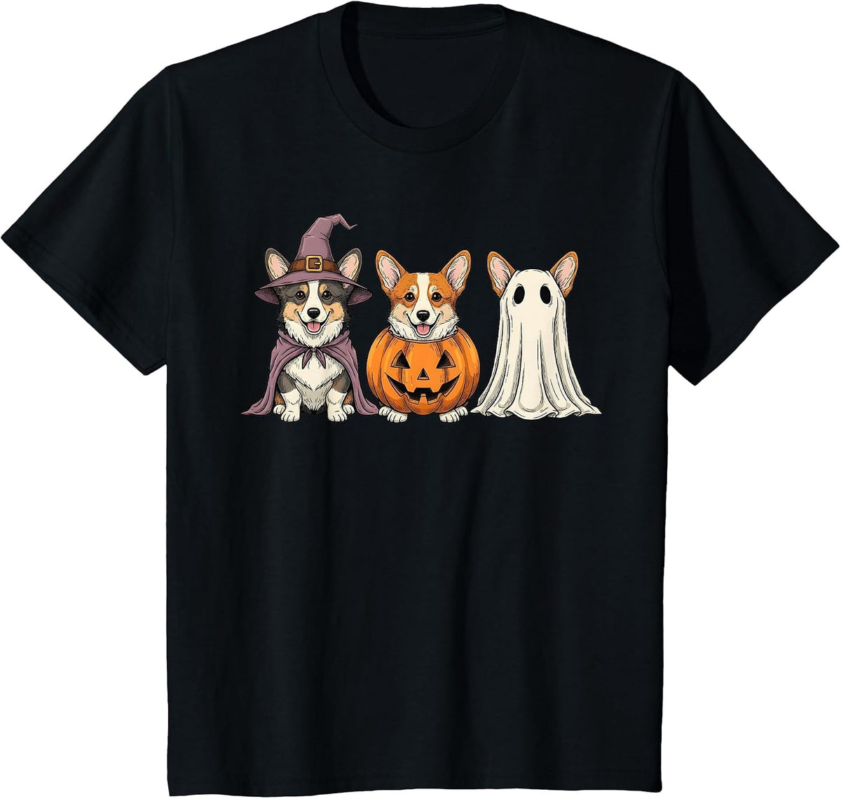 Spooky Ghost Corgi Pumpkin Halloween Dog Lover T-Shirt - Black