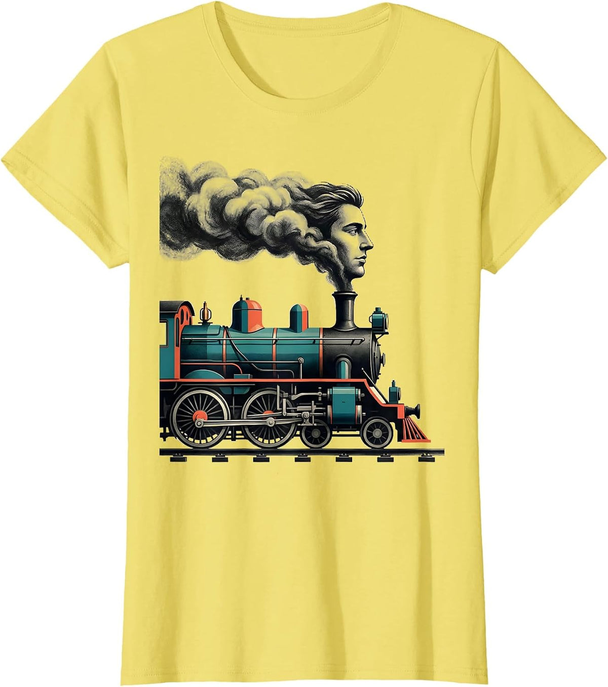 Steam Locomotive Profile Midcentury Modern Train Enthusiast T-Shirt - Lemon Yellow