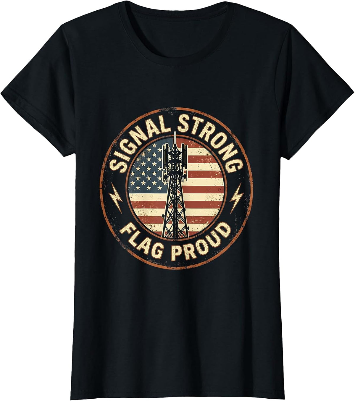 Signal Strong, Flag Proud Vintage Ham Radio Design T-Shirt - Black
