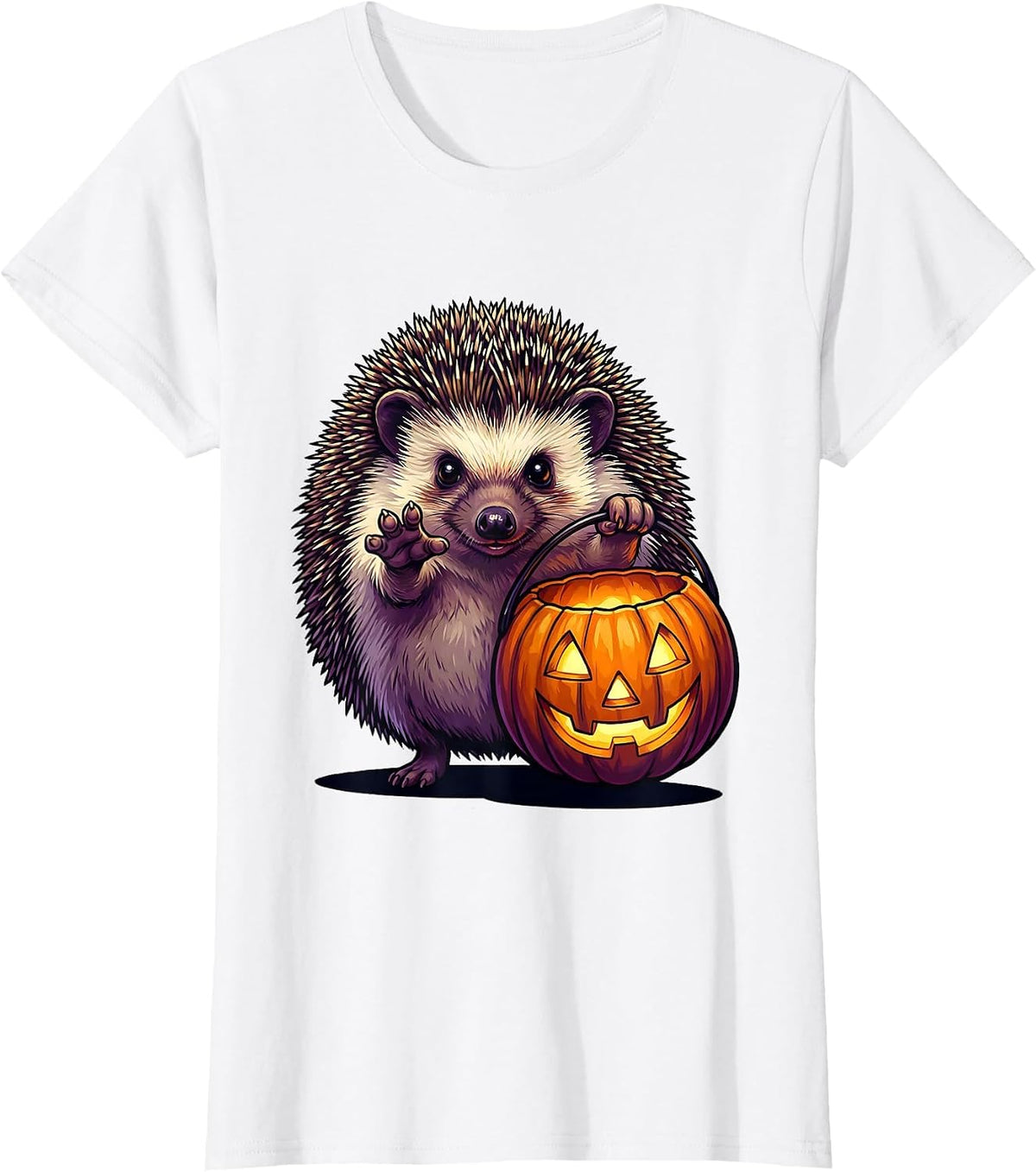 Chubby Hedgehog Pumpkin Candy Bucket Halloween Kids T-Shirt - White