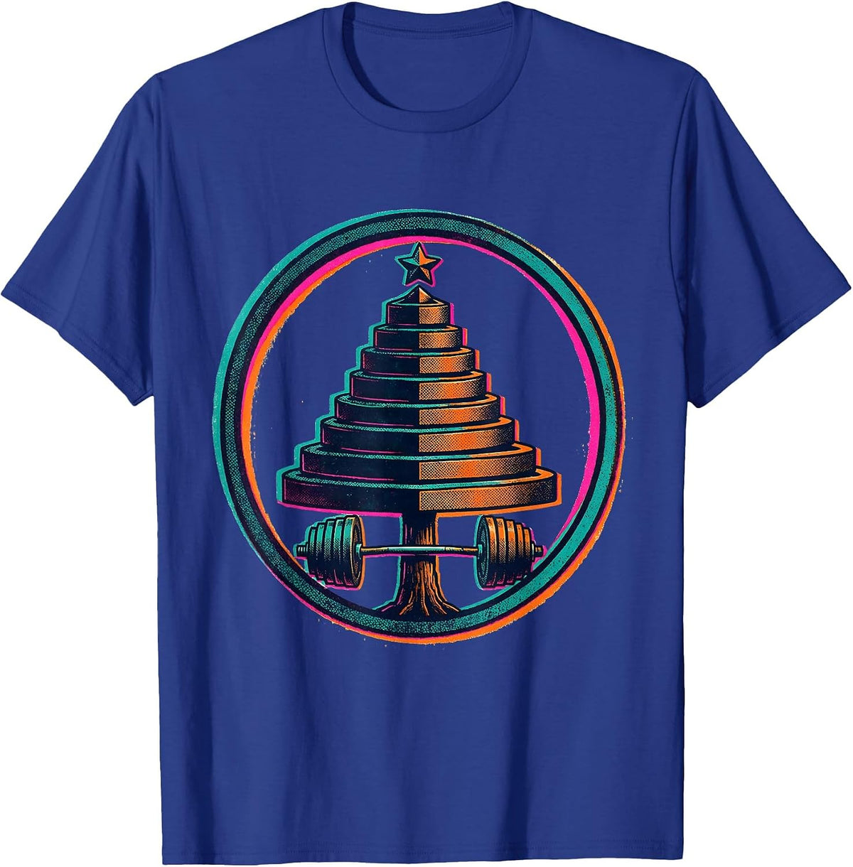 Men's Stepped Tree Weight Plates Gym Humor Christmas T-Shirt - Royal Blue