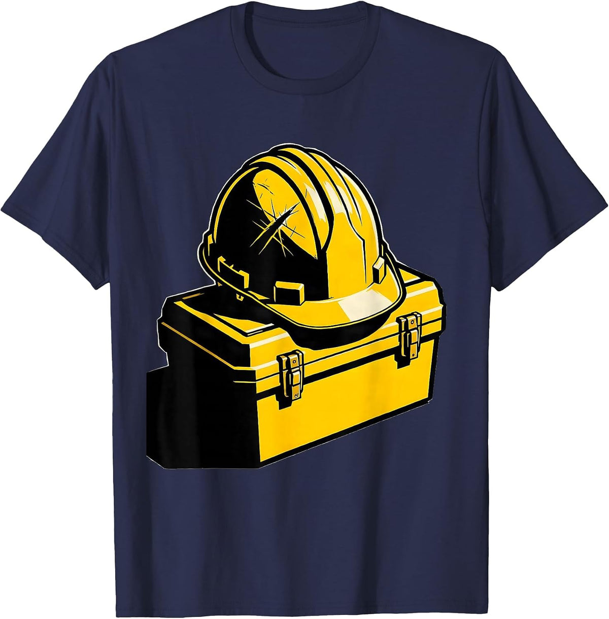 Men's Hard Hat on Toolbox Blue Collar Worker Graphic T-Shirt - Navy Blue