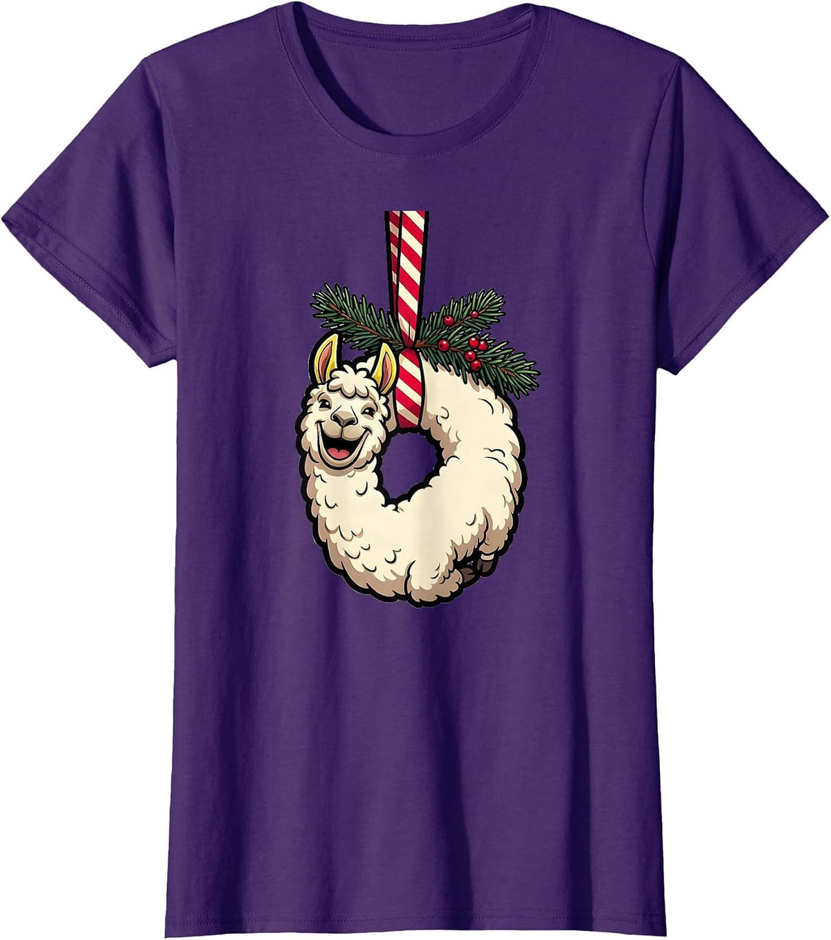 Women's Cartoon Llama Hanging Ornament Christmas Animal Lover T-Shirt - Purple
