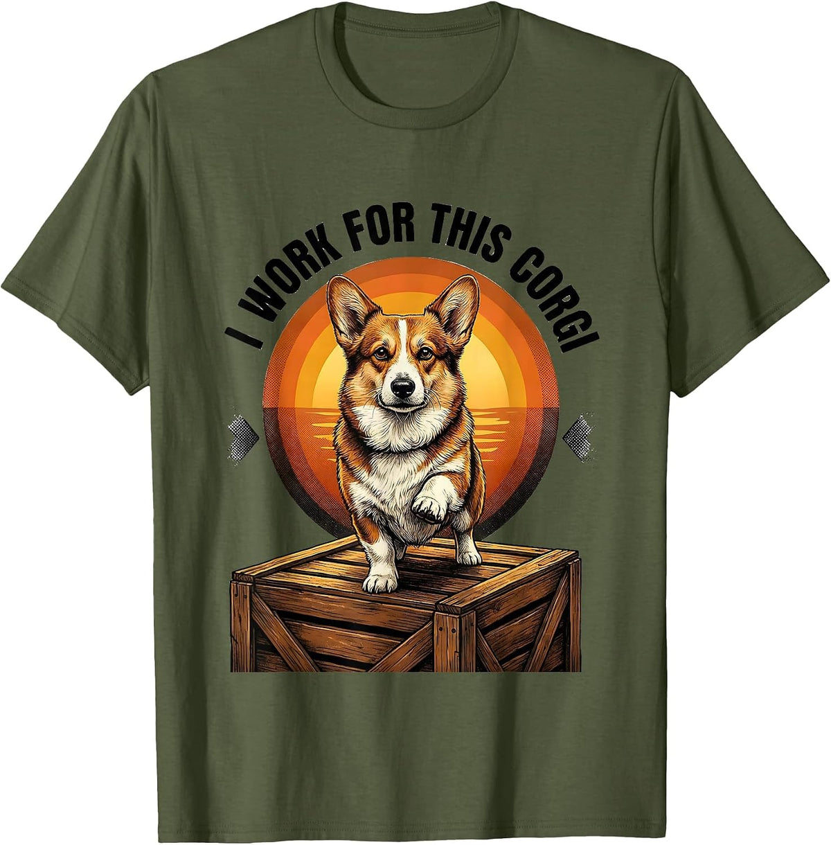 Men's I Work For This Corgi Funny Corgi Dog Owner Gift T-Shirt - Olive Green