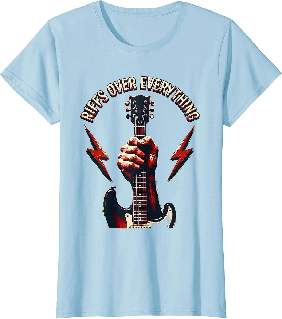 Women's Riffs Over Everything Metal Band Graphic Design T-Shirt - Baby Blue