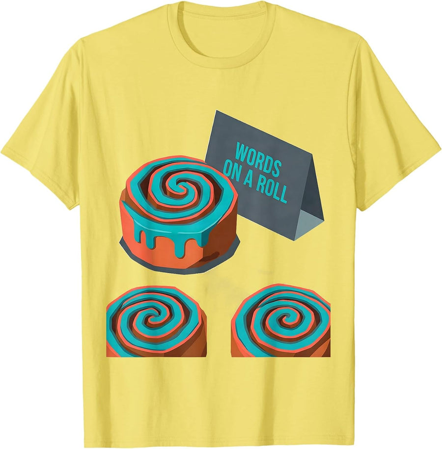 Men's Words On A Roll Funny Synonym Rolls Grammar Pun Teacher T-Shirt - Lemon Yellow