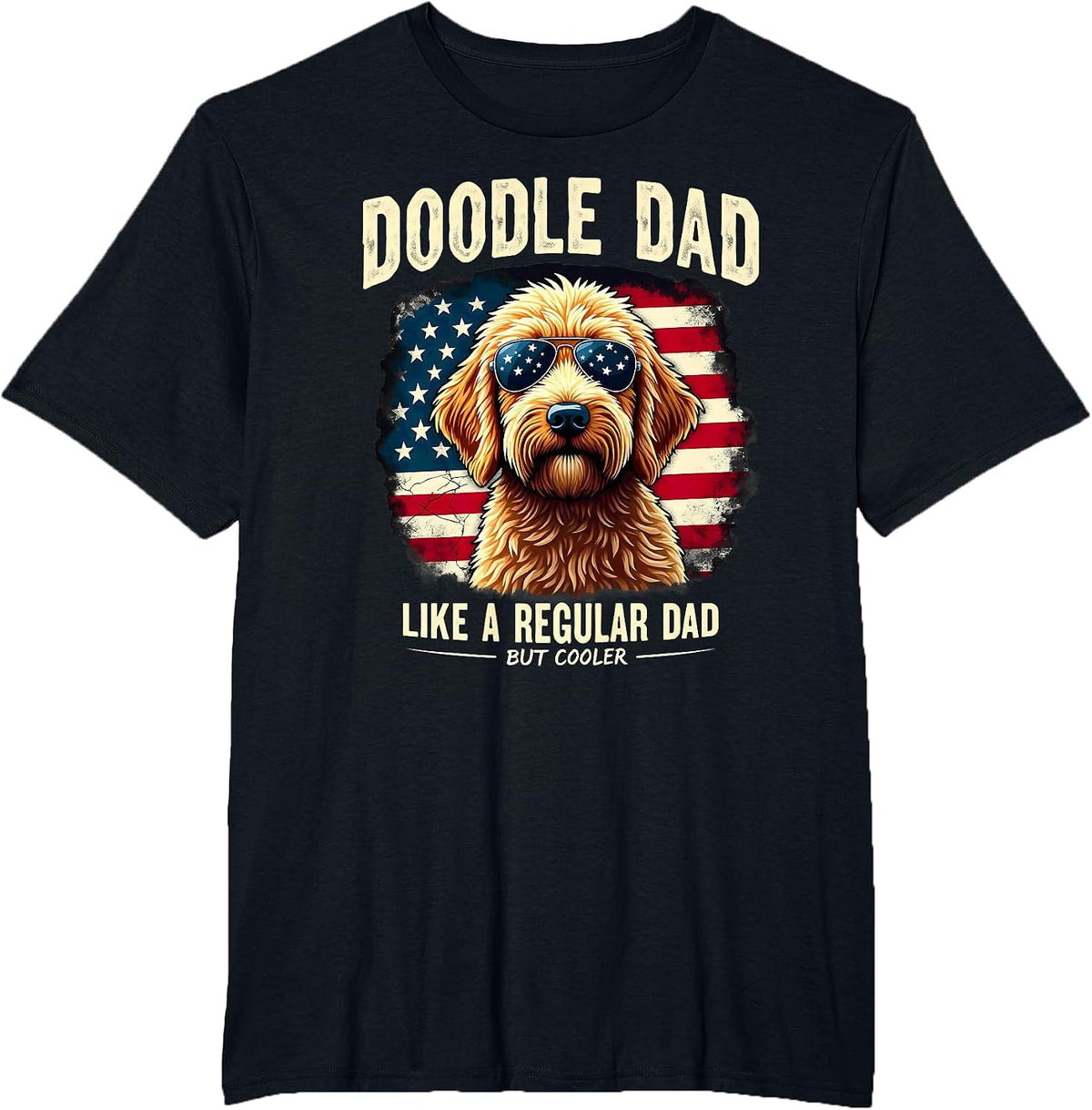US Flag Doodle Dad Like A Regular Dad But Cooler T-Shirt - Black