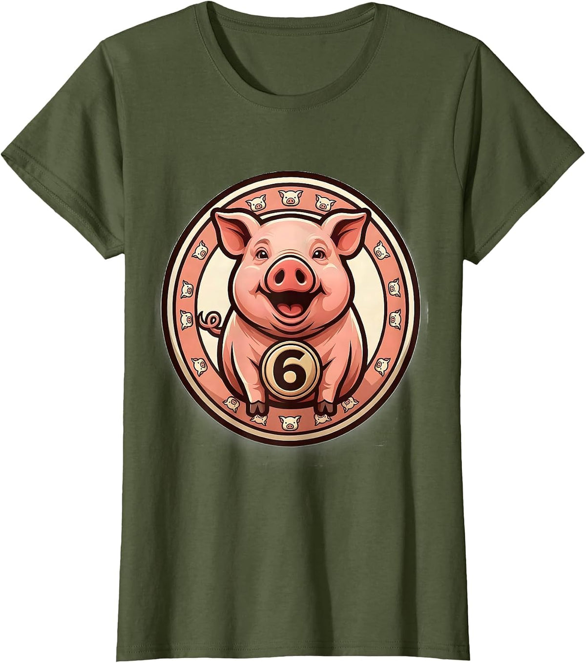 Women's 6 Funny Piglet Costume Pig Lover Halloween Party T-Shirt - Olive Green