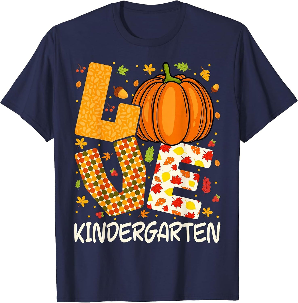 Love Nursery Teacher Pumpkin Fall Autumn Thanksgiving T-Shirt - Navy Blue