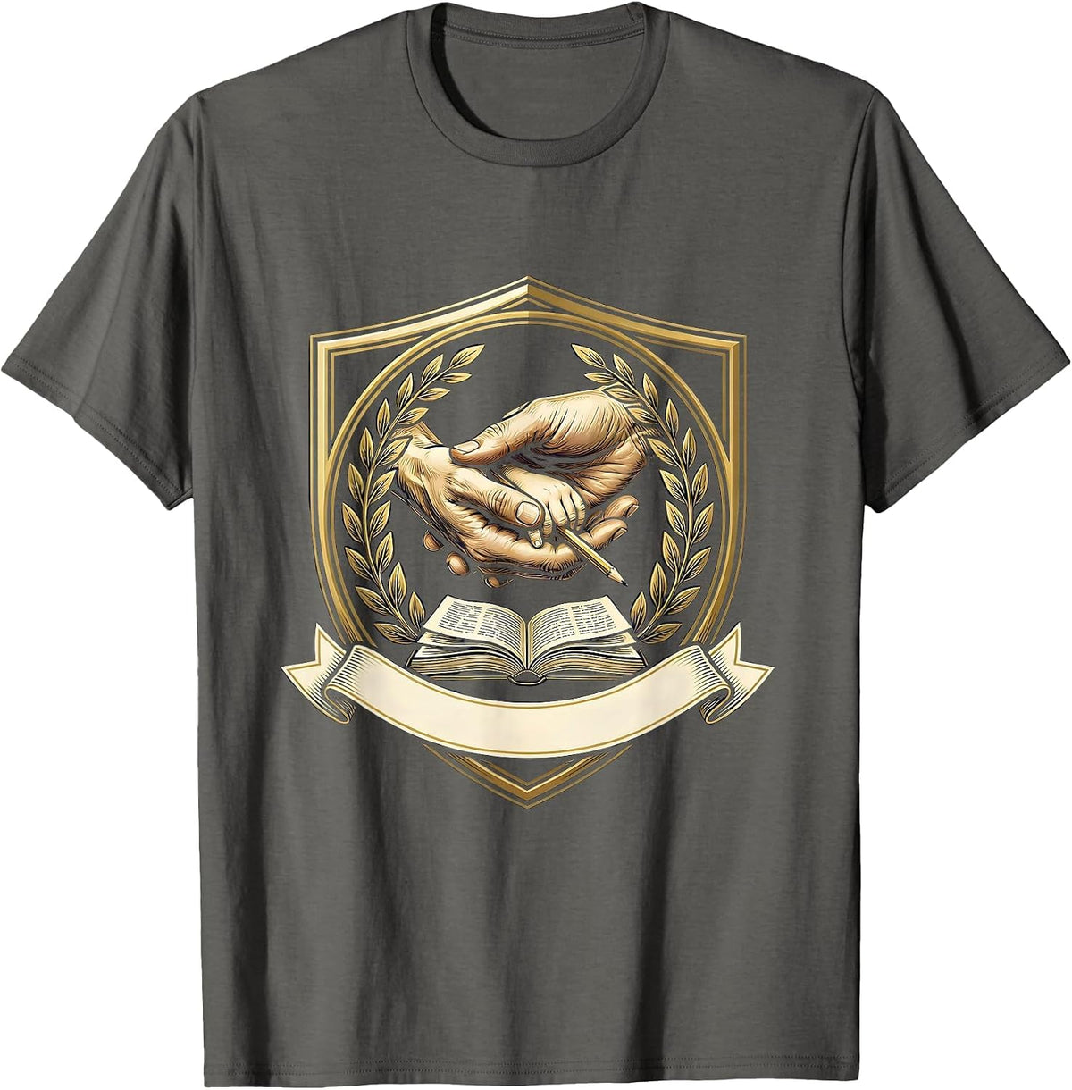 Men's Paraprofessional Teacher's Aide Guiding Child Writing T-Shirt - Asphalt Grey