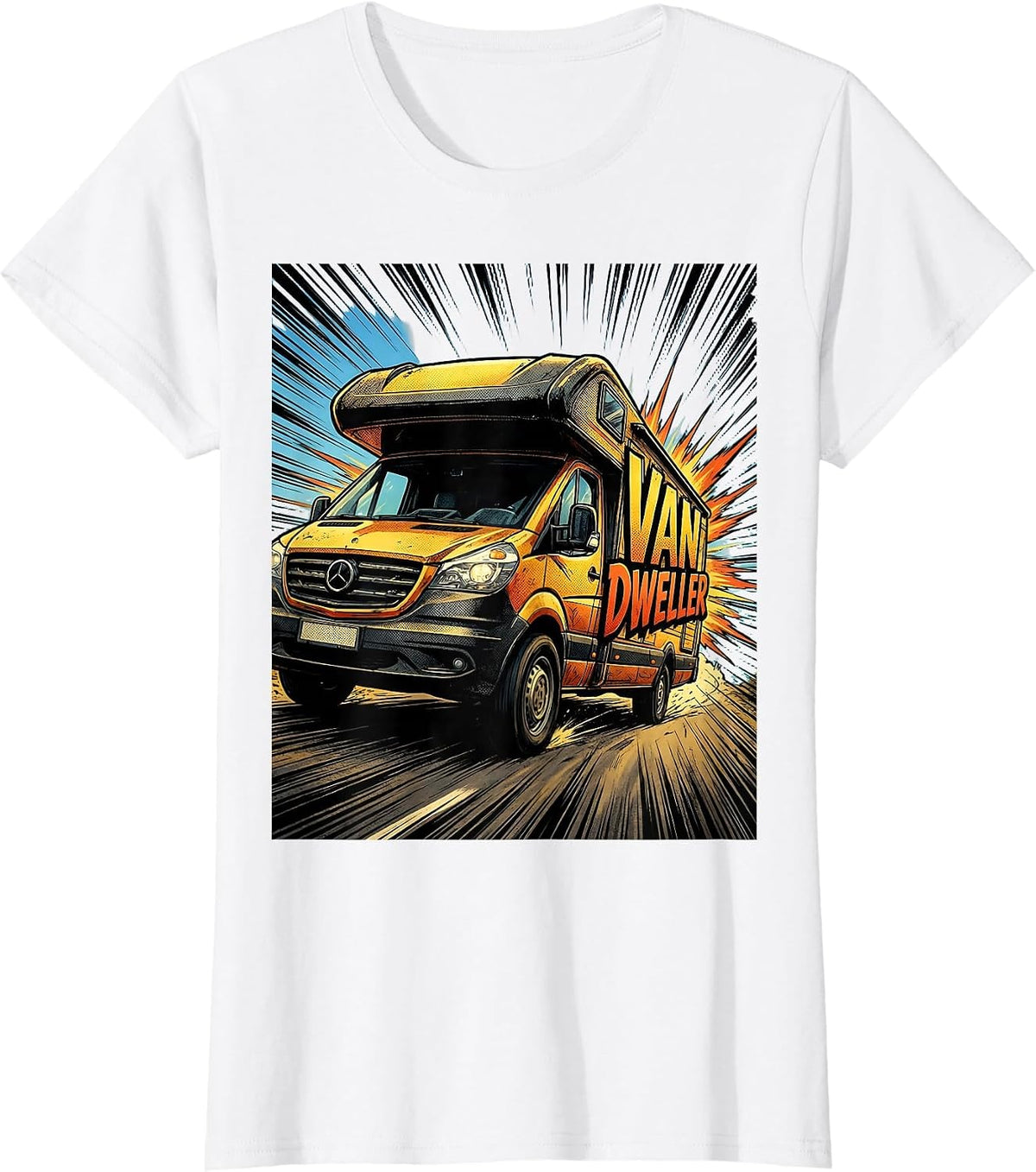 Women's Van Dweller Comic Book Van Life Road Trip Enthusiast T-Shirt - White