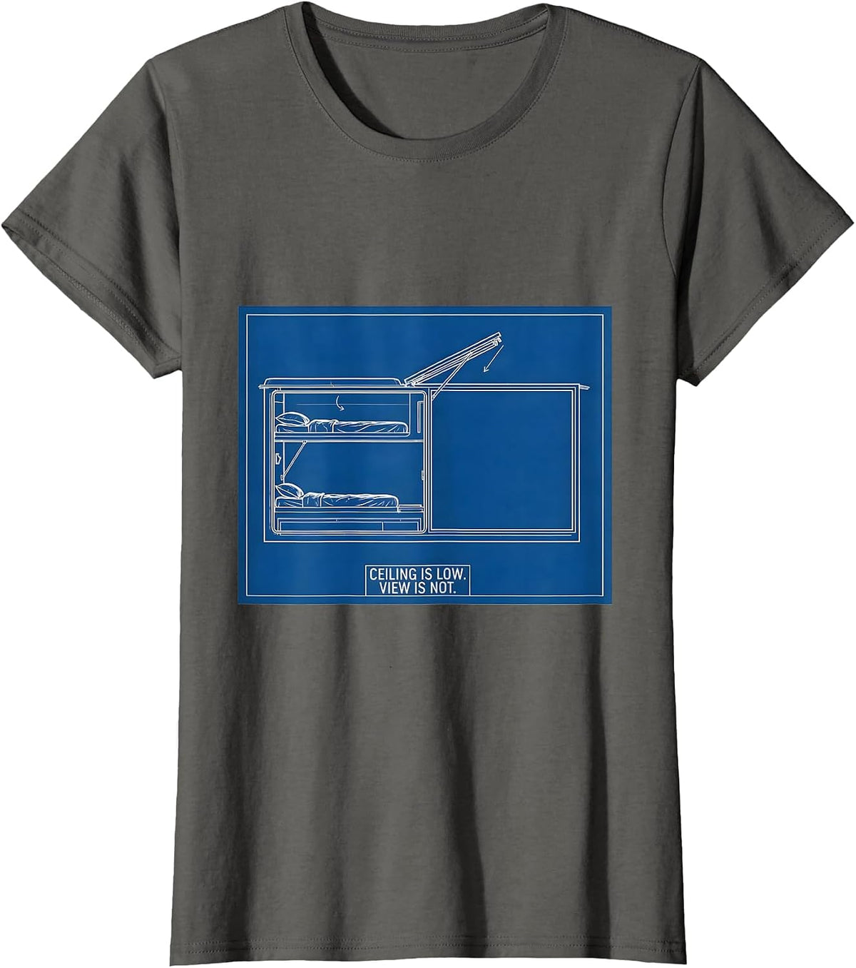 Women's Ceiling Is Low View Is Not Technical Blueprint Van Life T-Shirt - Asphalt Grey