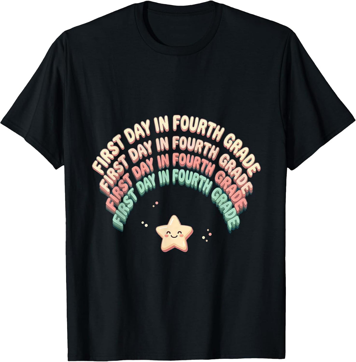 Men's First Day In Fourth Grade Cute Kawaii Teacher Student Back T-Shirt - Black