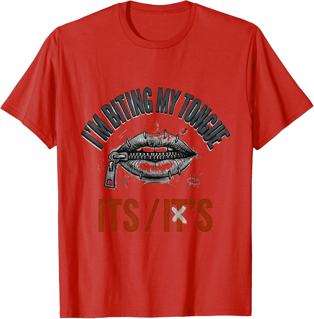 Men's I'm Biting My Tongue Its/It's Funny Grammar Teacher Humor T-Shirt - Red