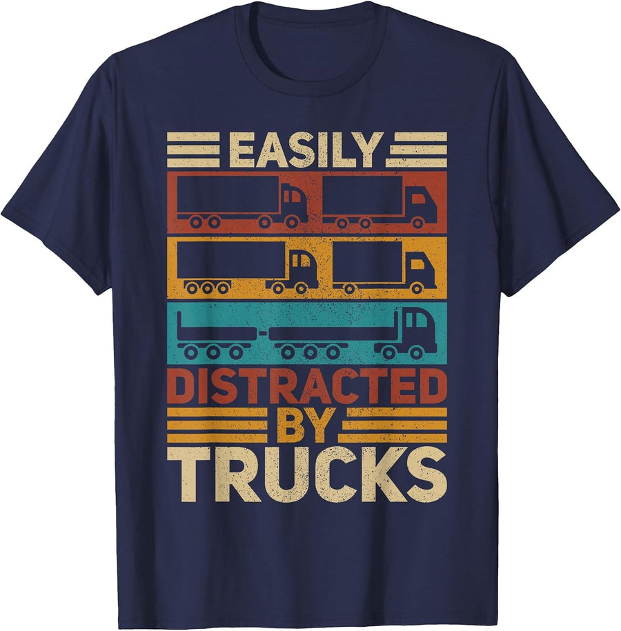 Semi Trucks Outfit Trailer Truck Driver Vintage Funny Truck T-Shirt - Navy Blue
