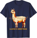 Llama's Greetings Funny Llama Christmas Animal Lover Humor T-Shirt - Navy Blue