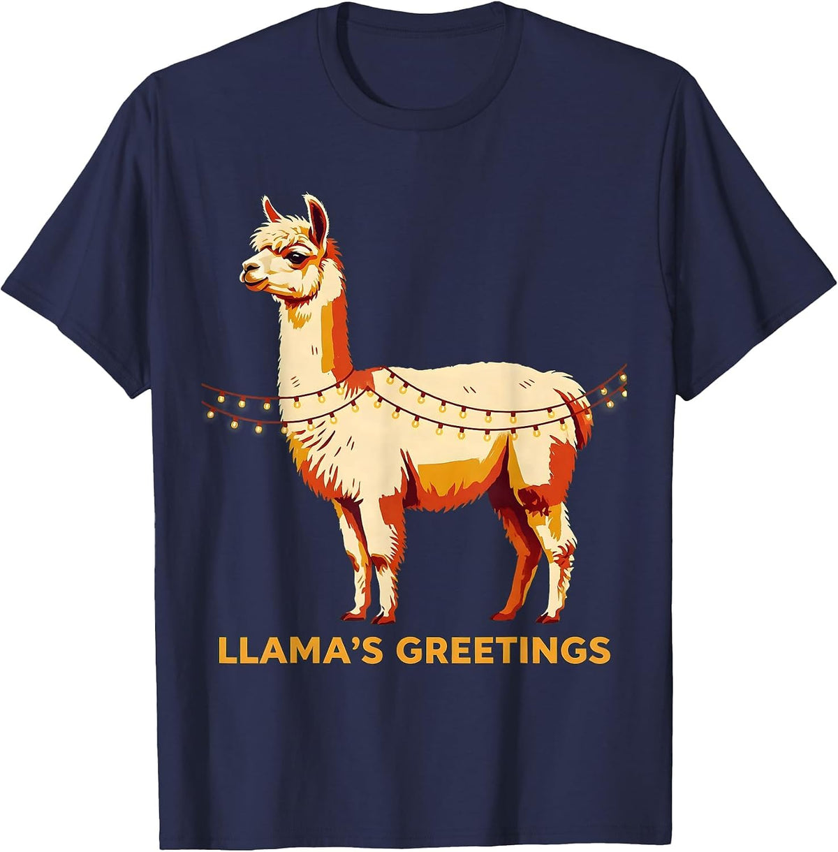 Llama's Greetings Funny Llama Christmas Animal Lover Humor T-Shirt - Navy Blue