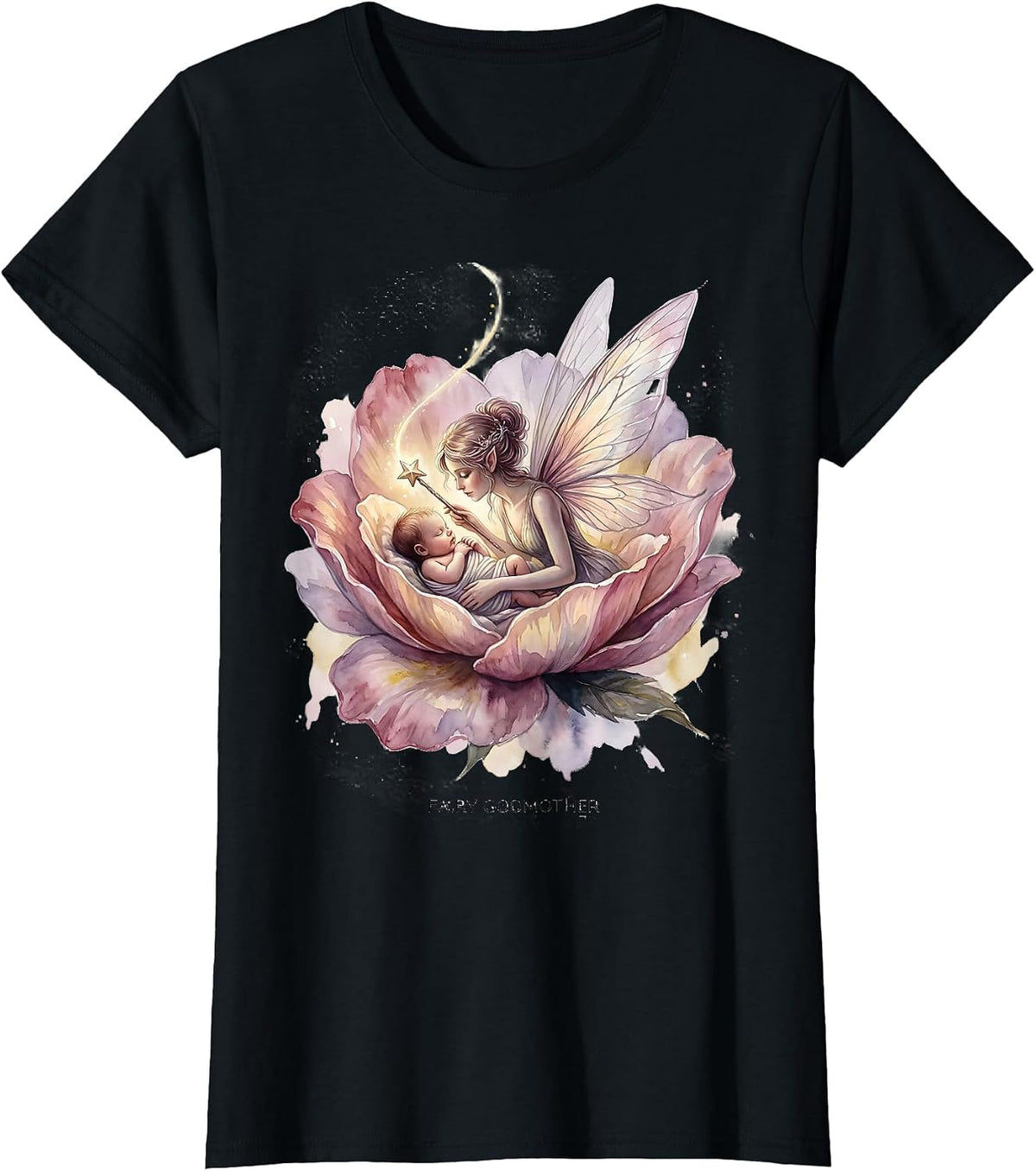 Fairy Godmother Watercolor Fairy Tale Family Matching T-Shirt - Black