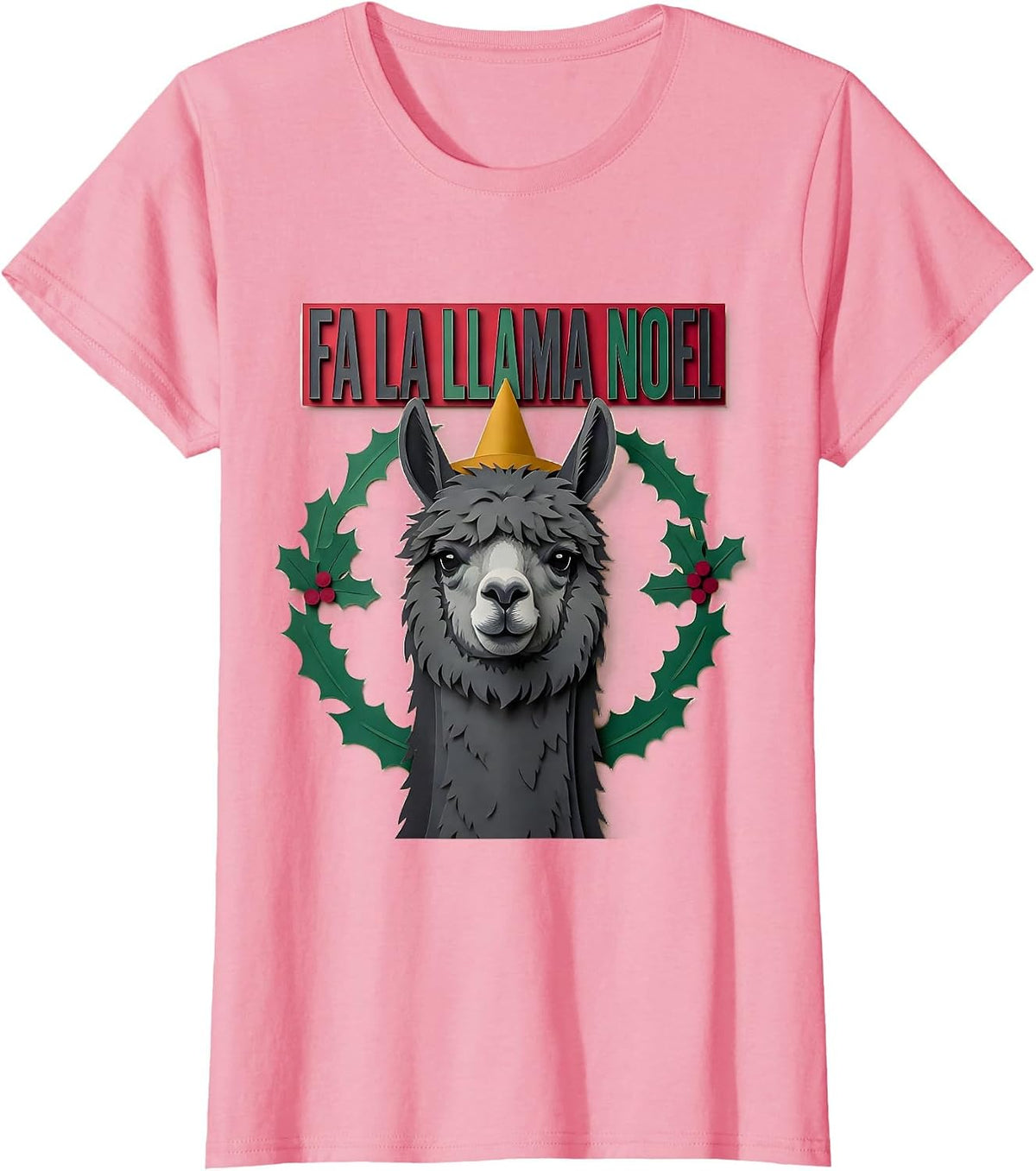 Women's Fa La Llama Noel Funny Llama Christmas Animal Lover Gift T-Shirt - Pink