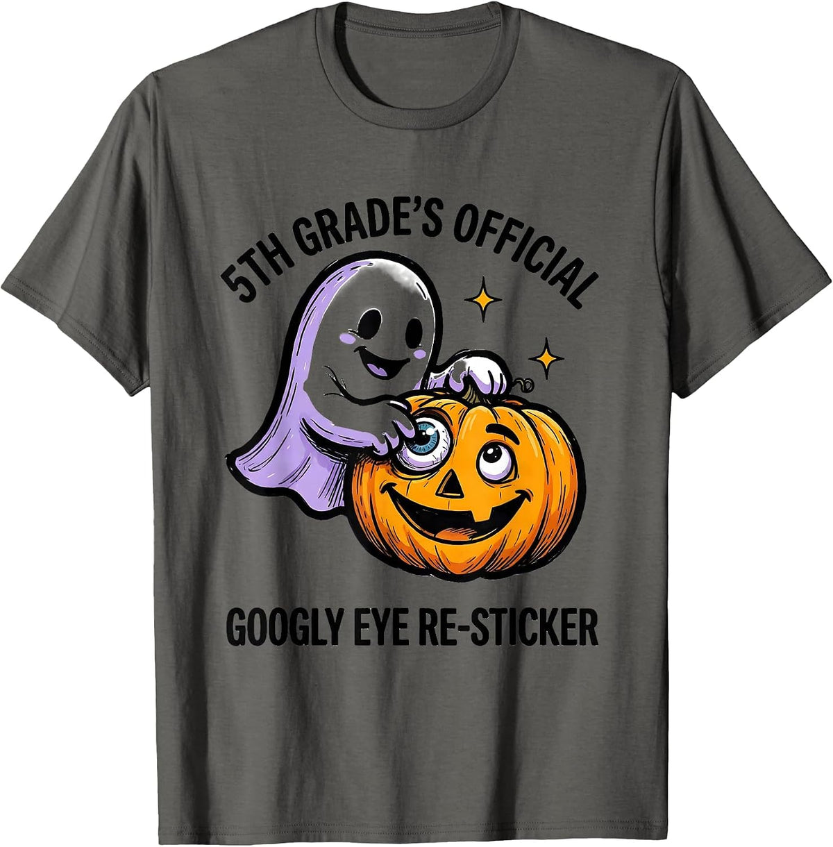 Men's 5th Grade's Official Googly Eye Re-Sticker Halloween Teacher T-Shirt - Asphalt Grey