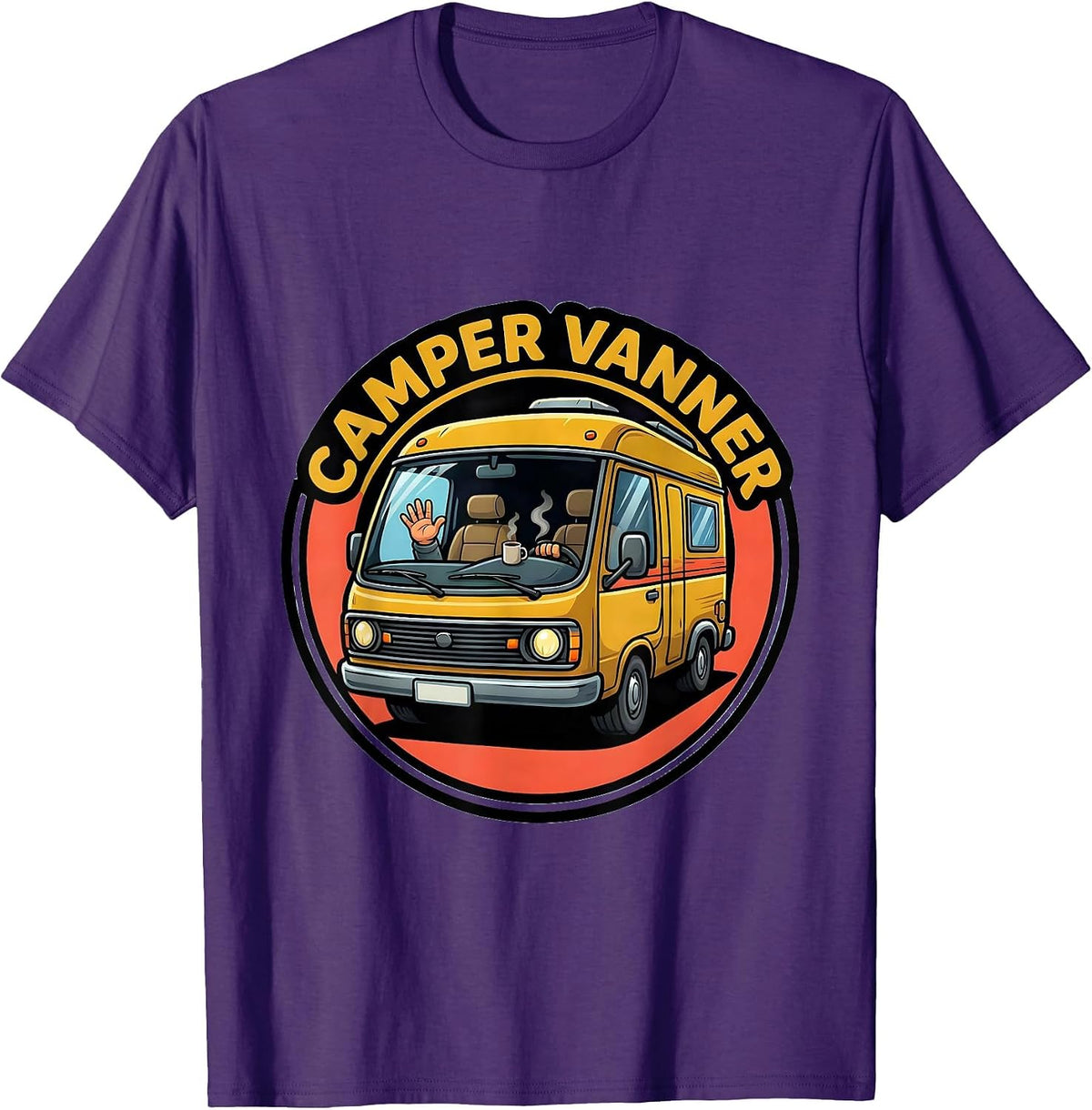 Camper Vanner Cartoon Van Life Road Trip Enthusiast T-Shirt - Purple