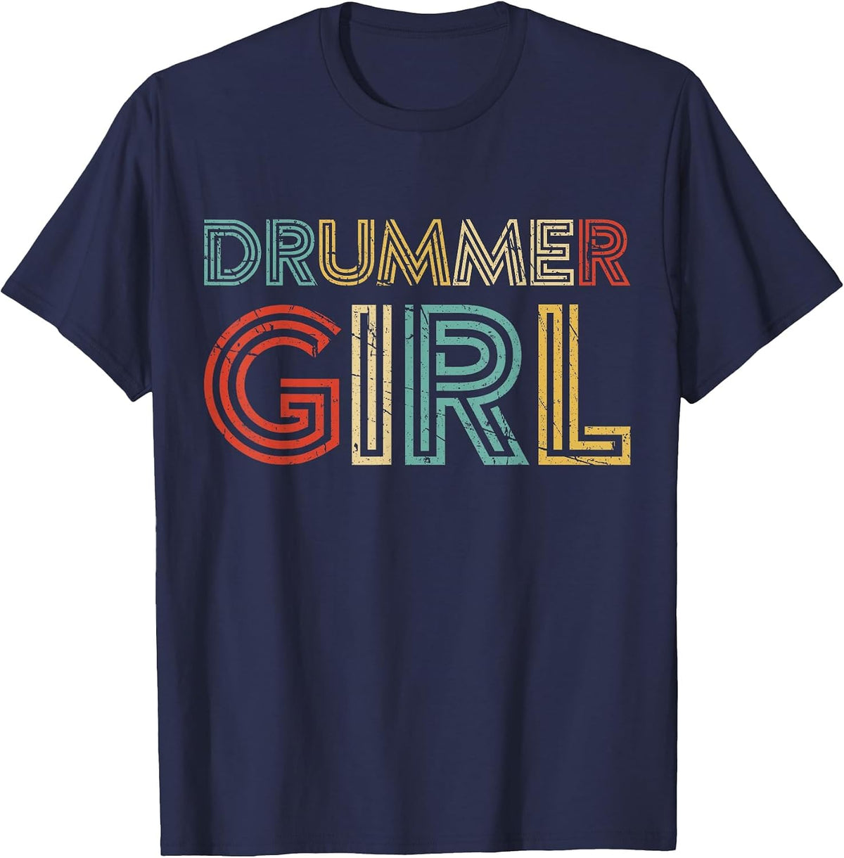 Drummer Girl Retro Vintage Drumming Musician Percussionist T-Shirt - Navy Blue