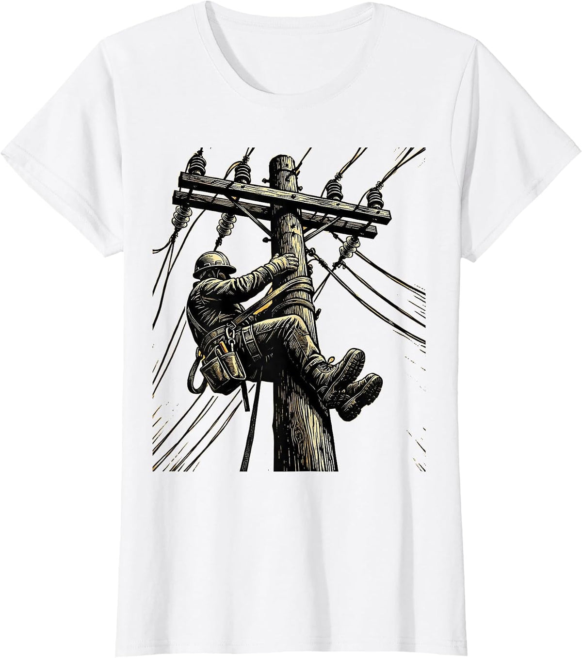 Lineman Utility Pole Climber Graphic Tee T-Shirt - White