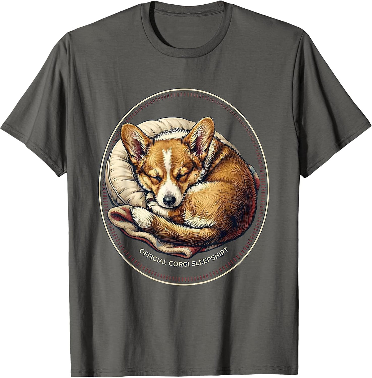 Official Corgi Sleepshirt Napping Pajamas Dog Lover T-Shirt - Asphalt Grey