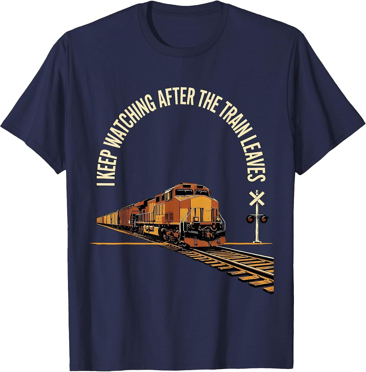 Men's I Keep Watching After The Train Leaves Funny Train T-Shirt - Navy Blue
