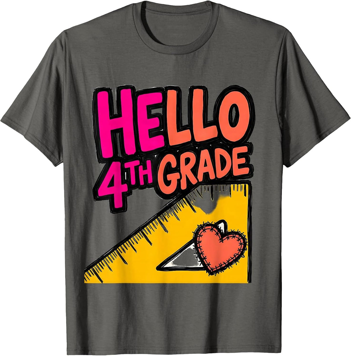 Men's Hello 4th Grade Leopard Teacher Back To School Girls T-Shirt - Asphalt Grey