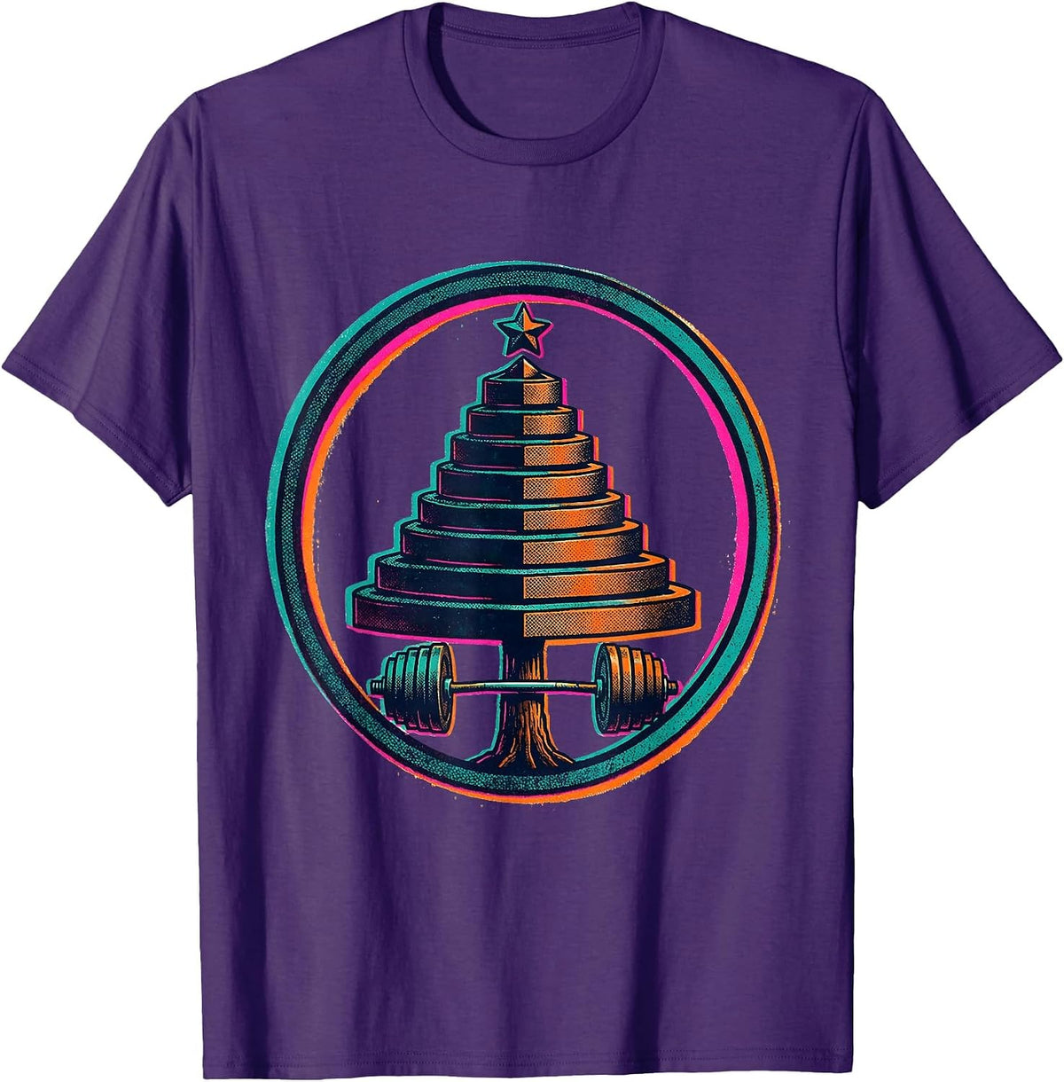 Men's Stepped Tree Weight Plates Gym Humor Christmas T-Shirt - Purple