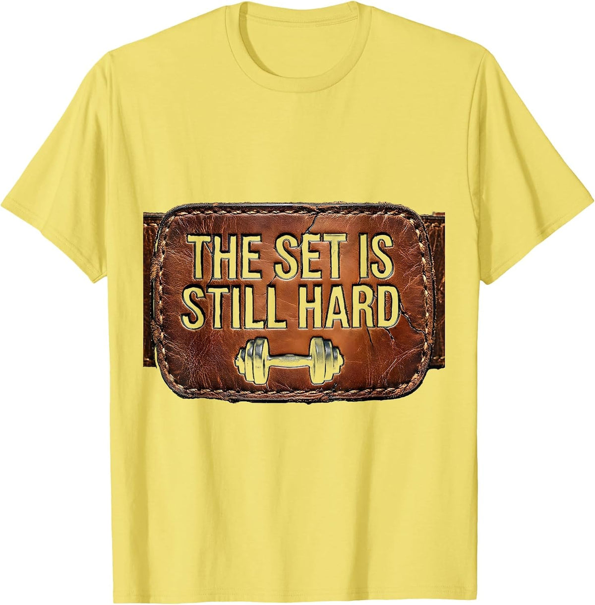 Men's The Set Is Still Hard Distressed Gym Workout Weightlifting T-Shirt - Lemon Yellow