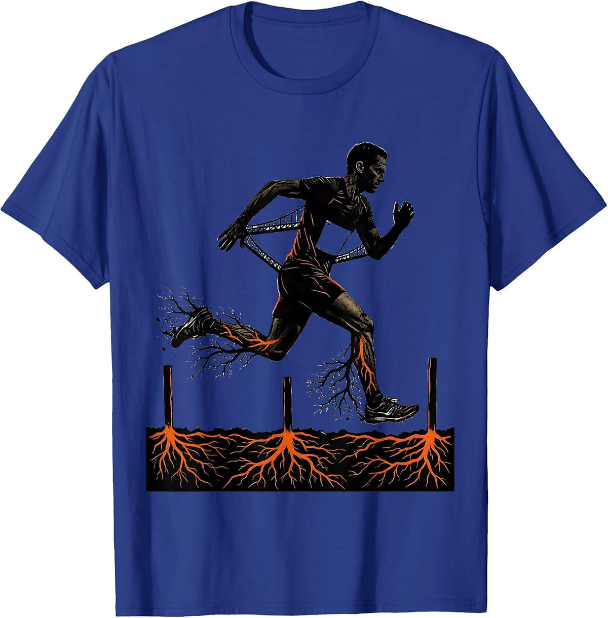 Men's Runner Stencil Mid-Stride Cross Country Running Humor T-Shirt - Royal Blue