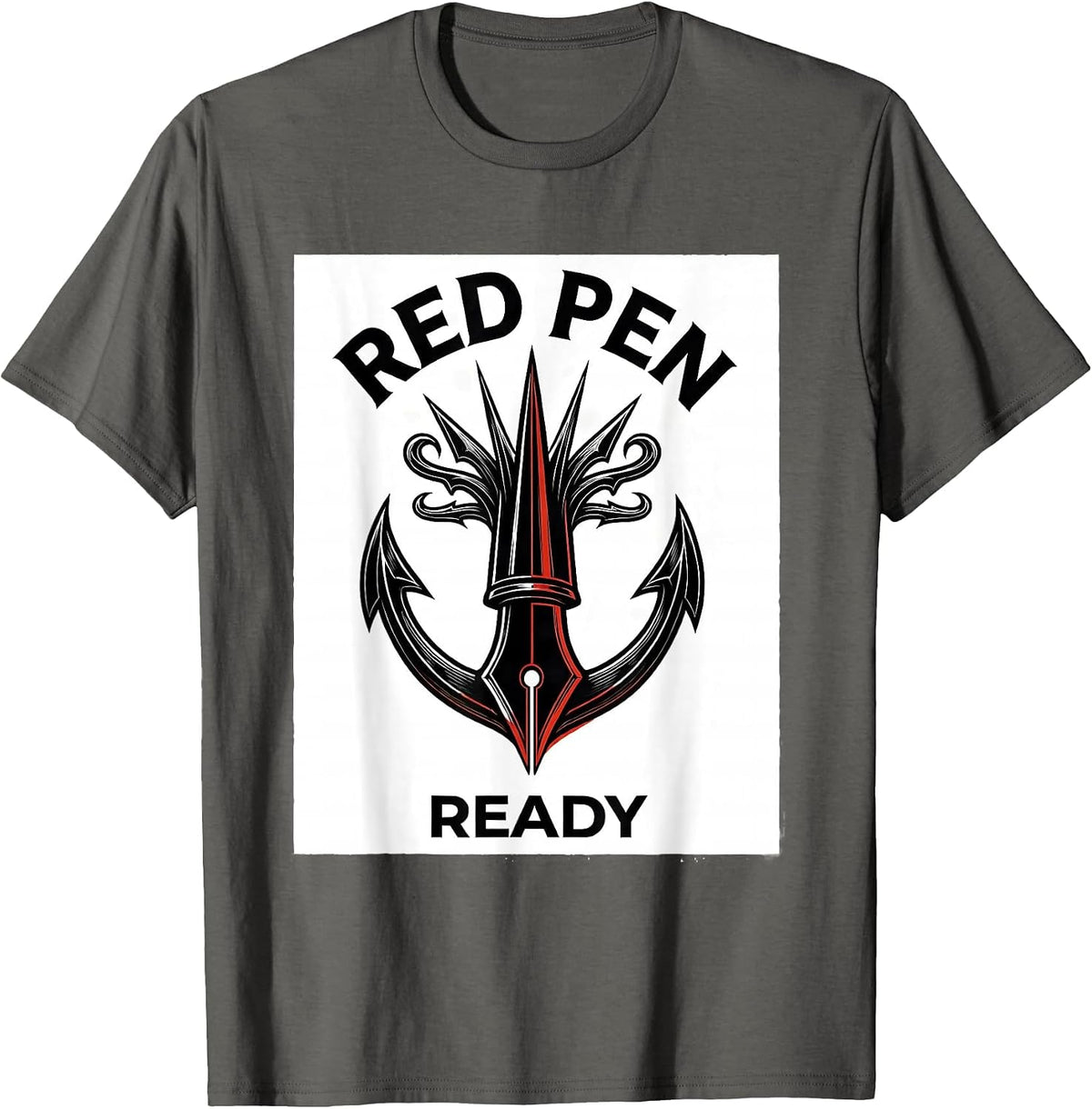 Men's Red Pen Ready 5th Grade Teacher Design T-Shirt - Asphalt Grey
