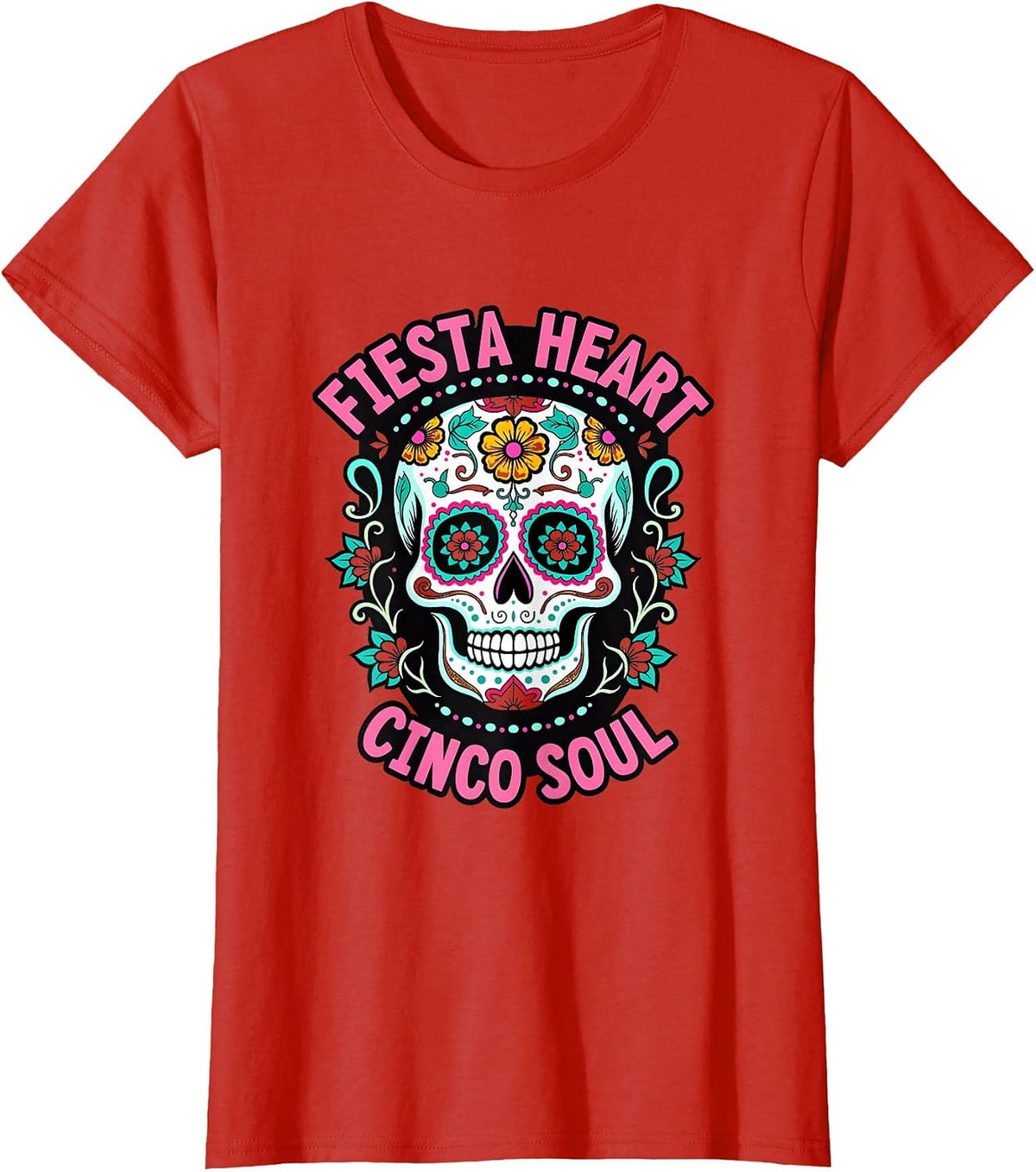 Fiesta Heart Cinco Soul Celebration Design T-Shirt - Red