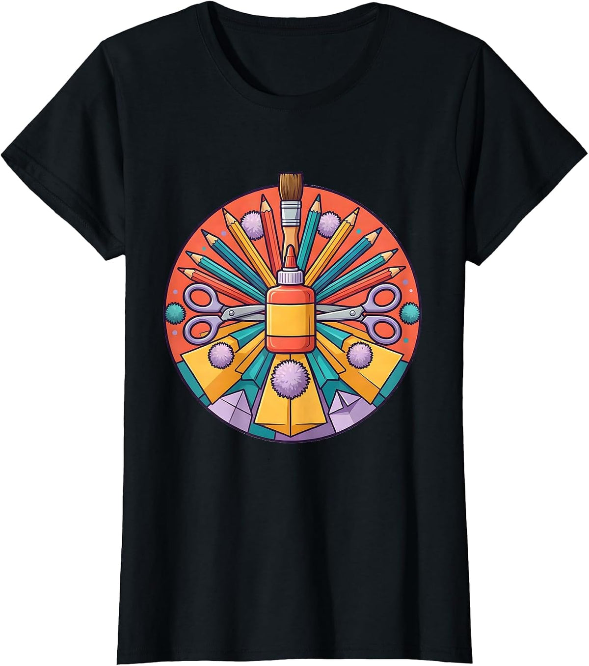 Women's Daycare Teacher Craft Supplies Graphic Tee T-Shirt - Black